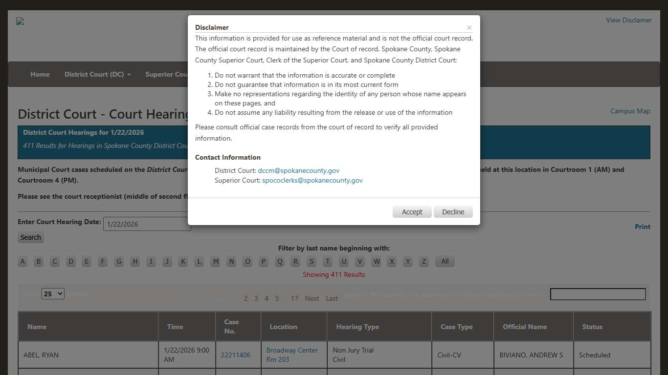 Spokane County Court Viewer